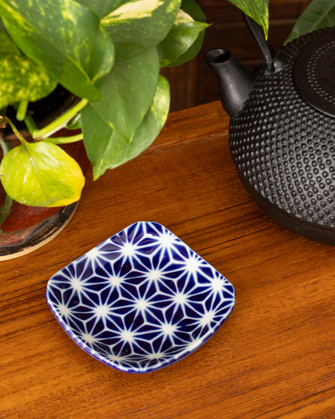 Plate, Ichiyama, Set of 5, Indigo Edo Komon, Small Square