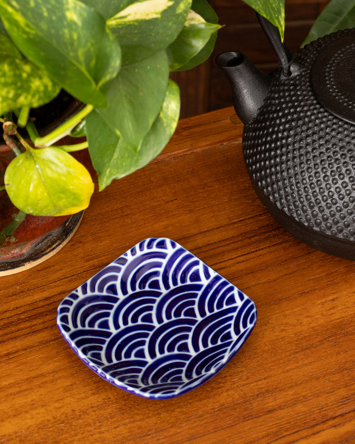 Plate, Ichiyama, Set of 5, Indigo Edo Komon, Small Square