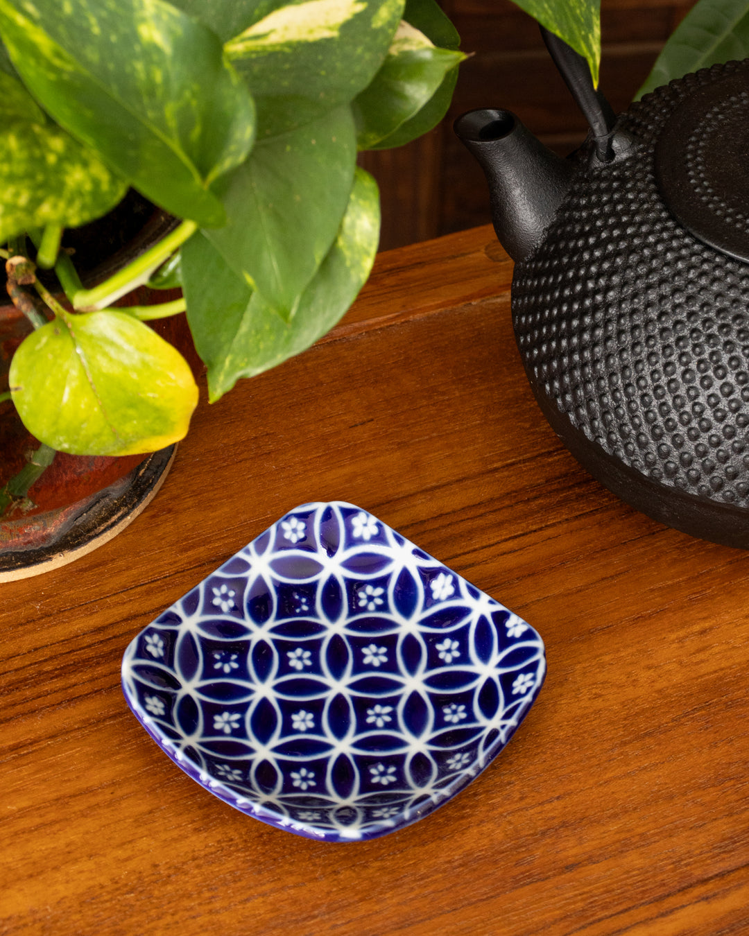 Plate, Ichiyama, Set of 5, Indigo Edo Komon, Small Square