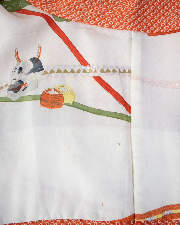 Vintage Haori Jacket, Full Shibori, Orange with Abstract Details