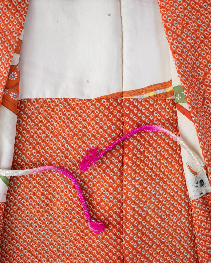 Vintage Haori Jacket, Full Shibori, Orange with Abstract Details