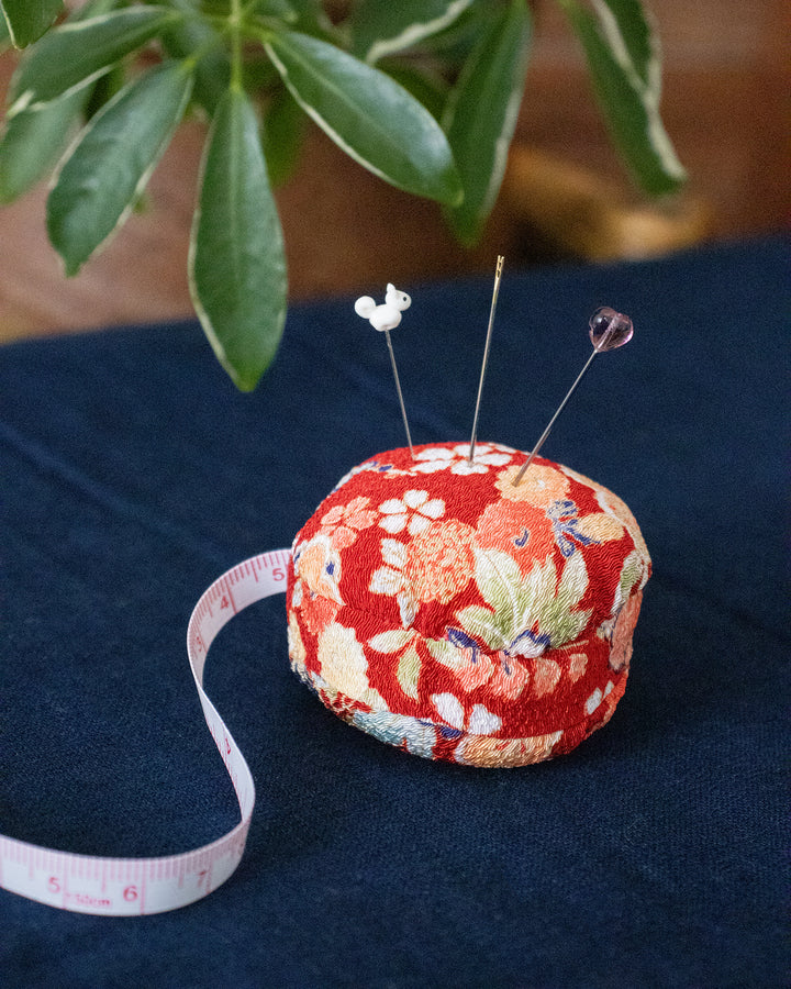 Hiro, Macaron Measure Pin Cushion, Red and Flowers