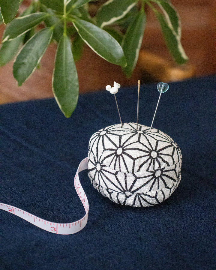 Hiro, Macaron Measure Pin Cushion, Black and White Asanoha