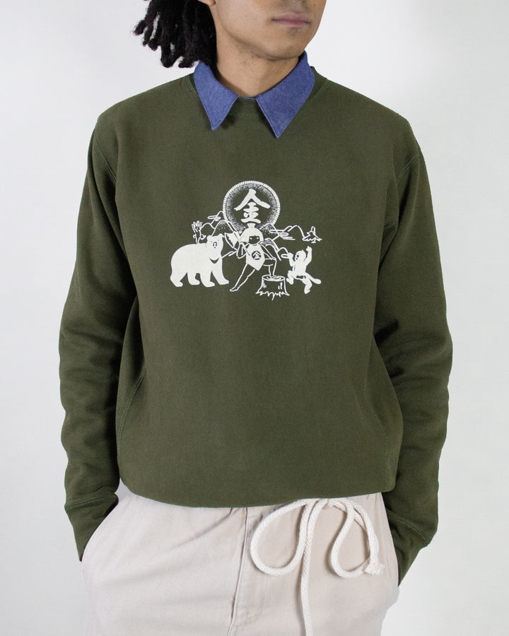 Kiriko Original Crewneck, 13oz Cotton, Printed Kintaro, Green