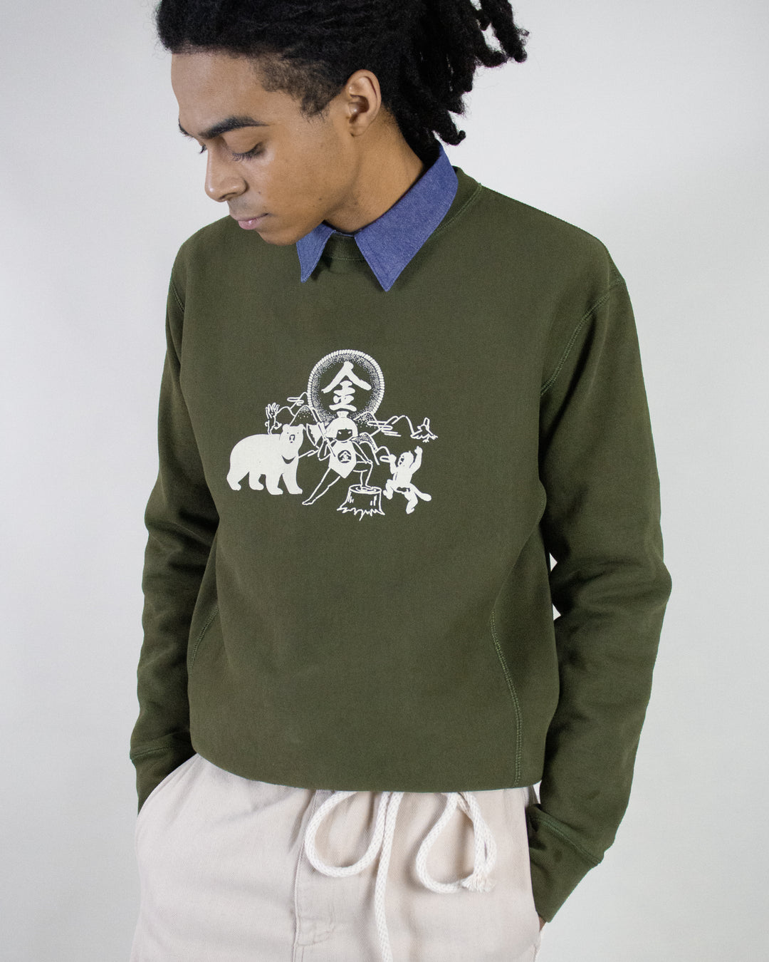 Kiriko Original Crewneck, 13oz Cotton, Printed Kintaro, Green