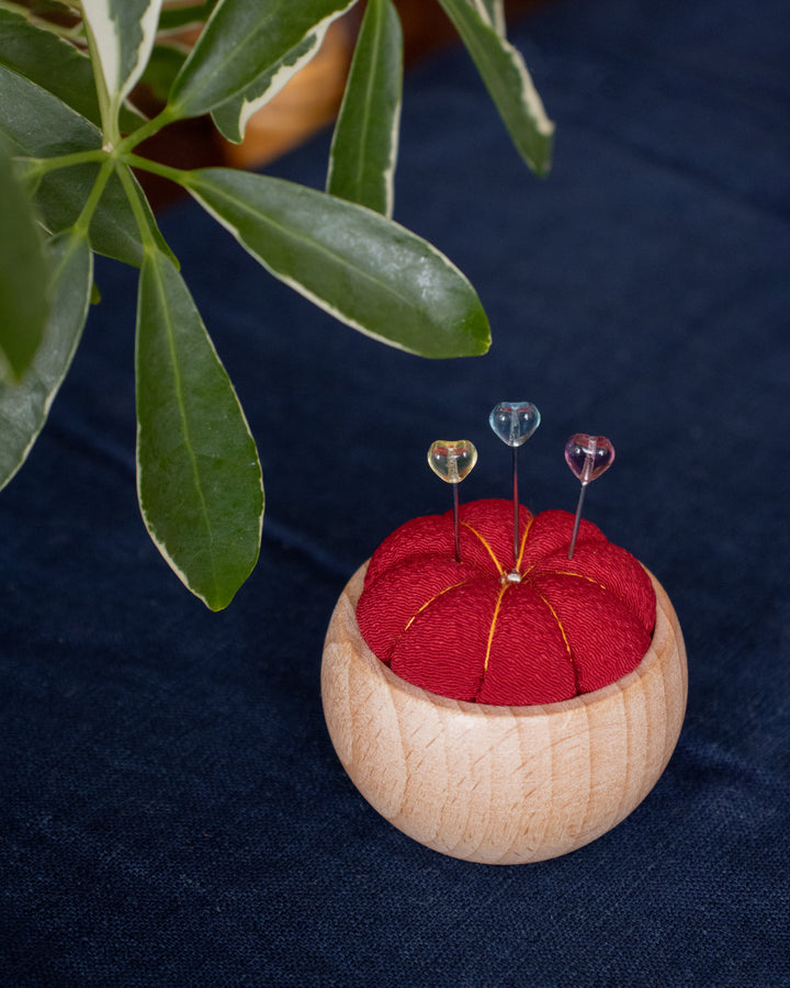 Hiro, Pin Cushion with Wooden Base, Red