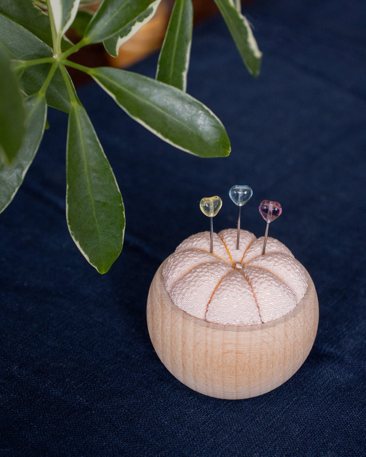 Hiro, Pin Cushion with Wooden Base, Peach