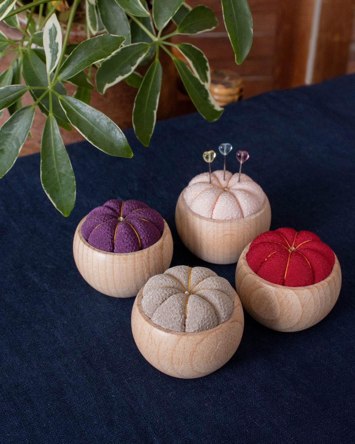 Hiro, Pin Cushion with Wooden Base, Peach