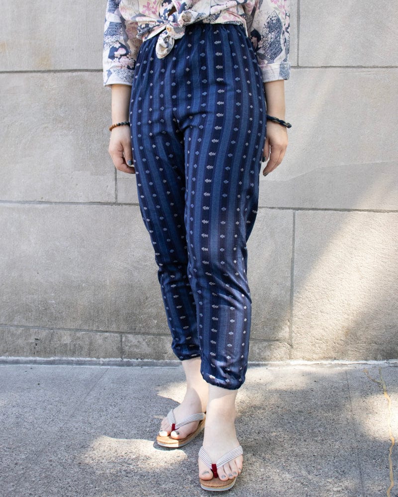 ToK Monpe Pants, Women's, Shades of Blue with Fish and Wide Shima