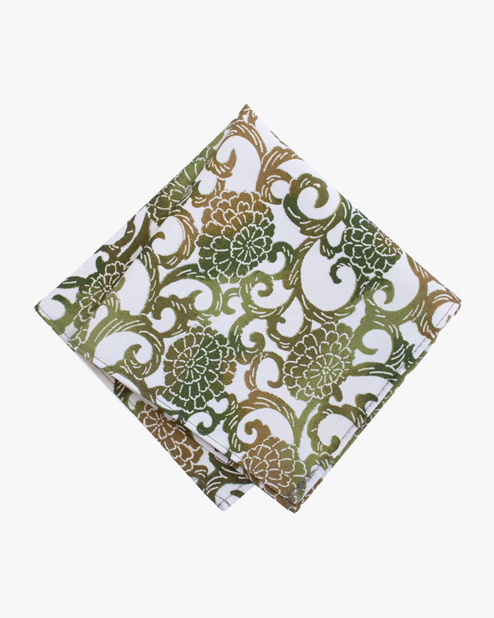 Kiriko Original Pocket Square, Green Kiku Karakusa