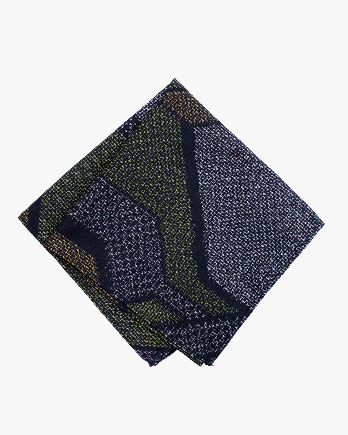 Kiriko Original Pocket Square, Abstract Hishi, Green and Mustard