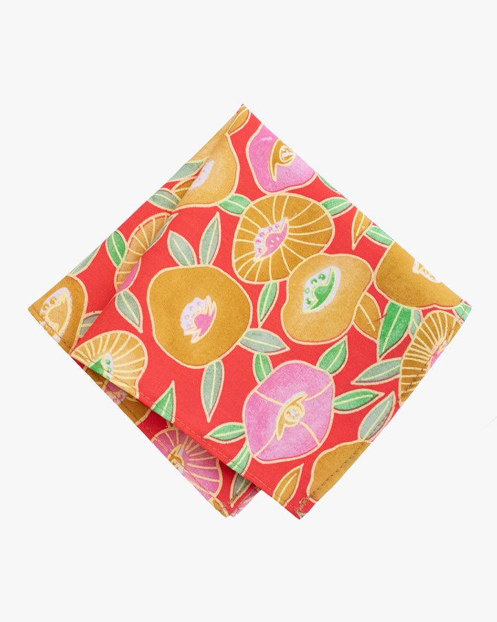 Kiriko Original Pocket Square, Tsubaki, Pink and Mustard