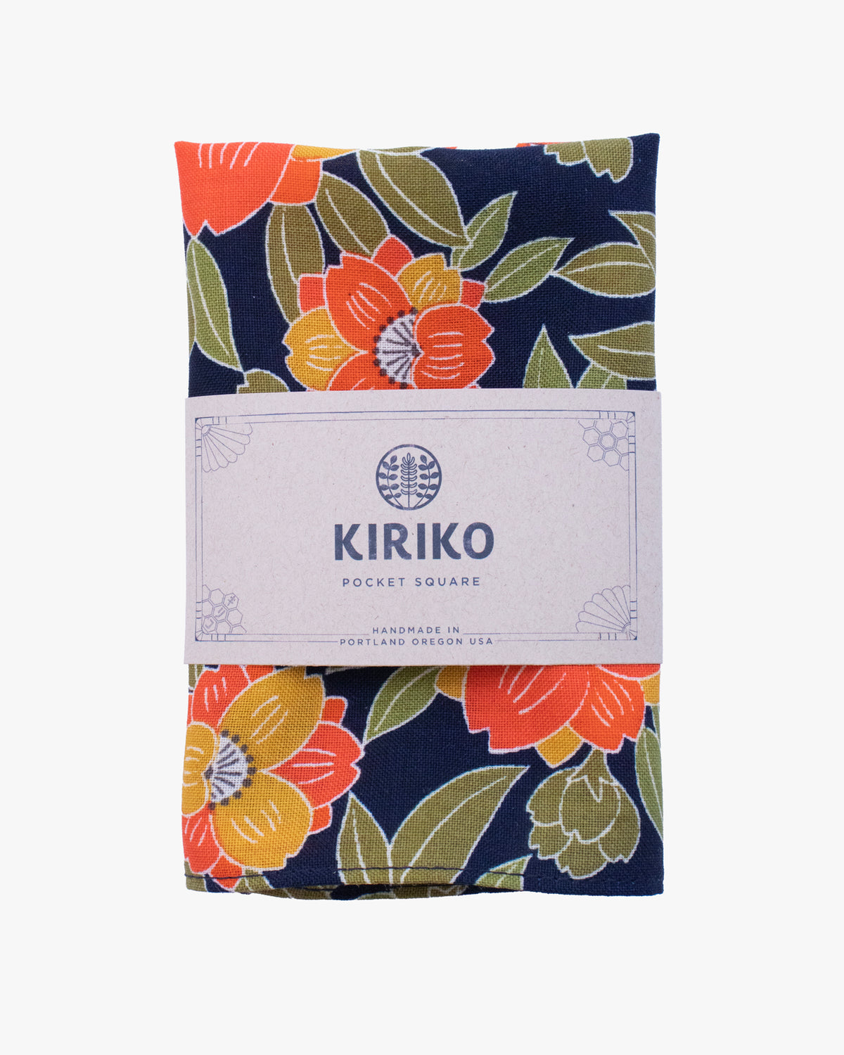 Kiriko Original Pocket Square, Tsubaki, Orange and Mustard
