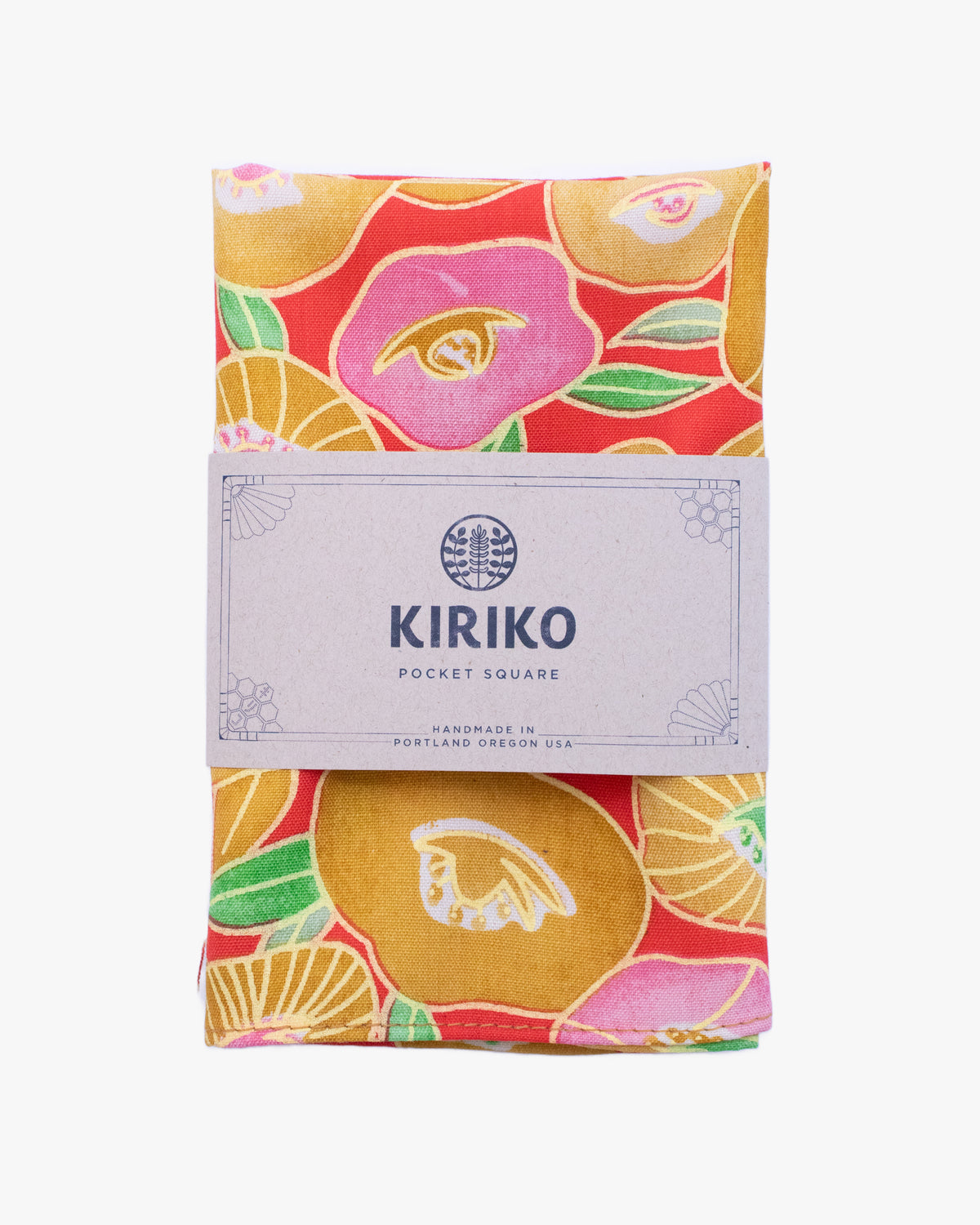 Kiriko Original Pocket Square, Tsubaki, Pink and Mustard