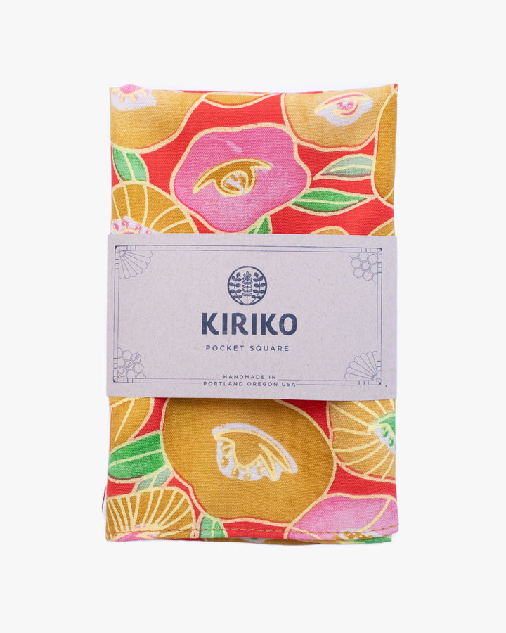 Kiriko Original Pocket Square, Tsubaki, Pink and Mustard