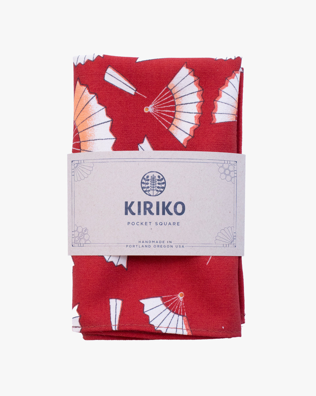 Kiriko Original Pocket Square, Red with Fans