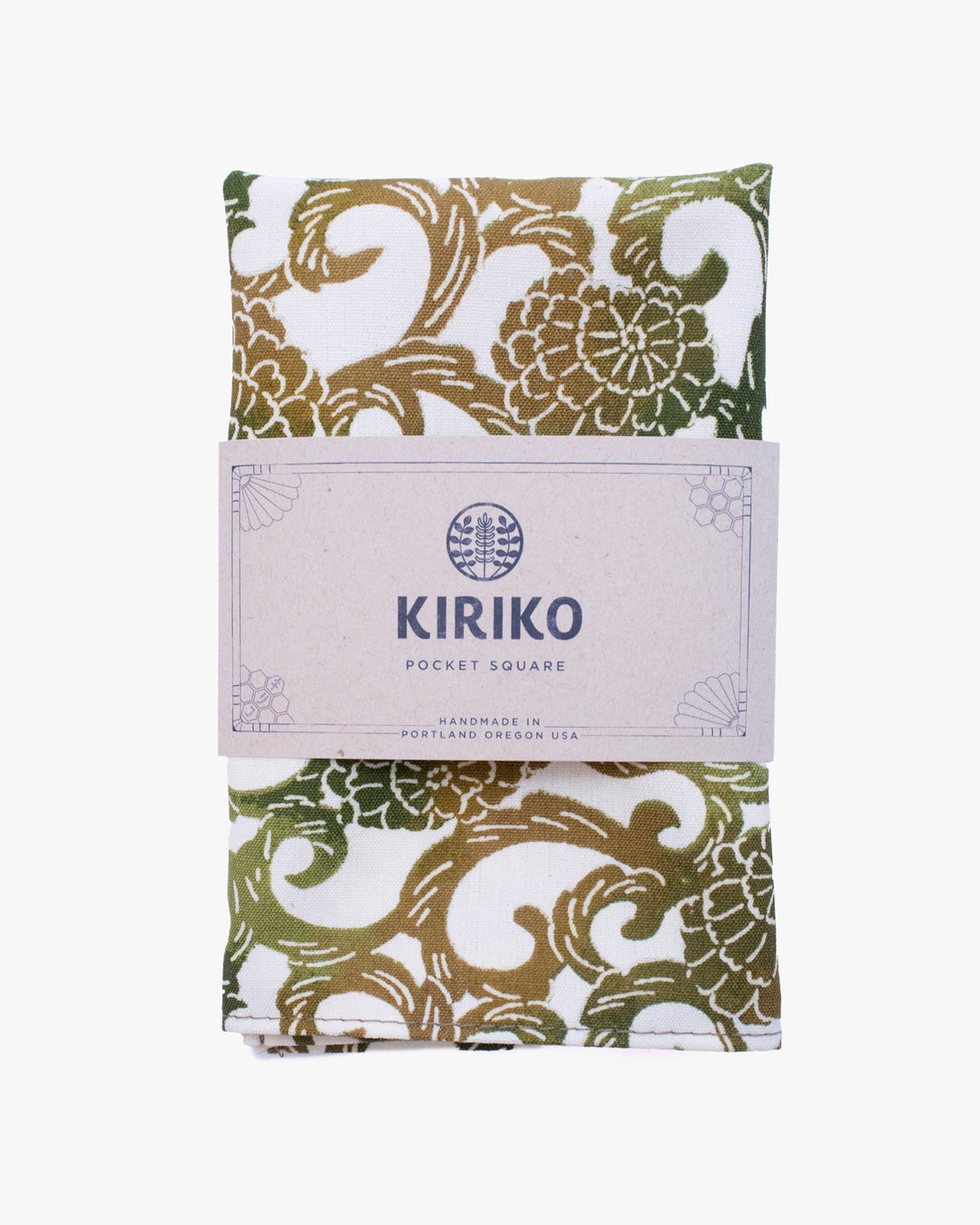Kiriko Original Pocket Square, Green Kiku Karakusa