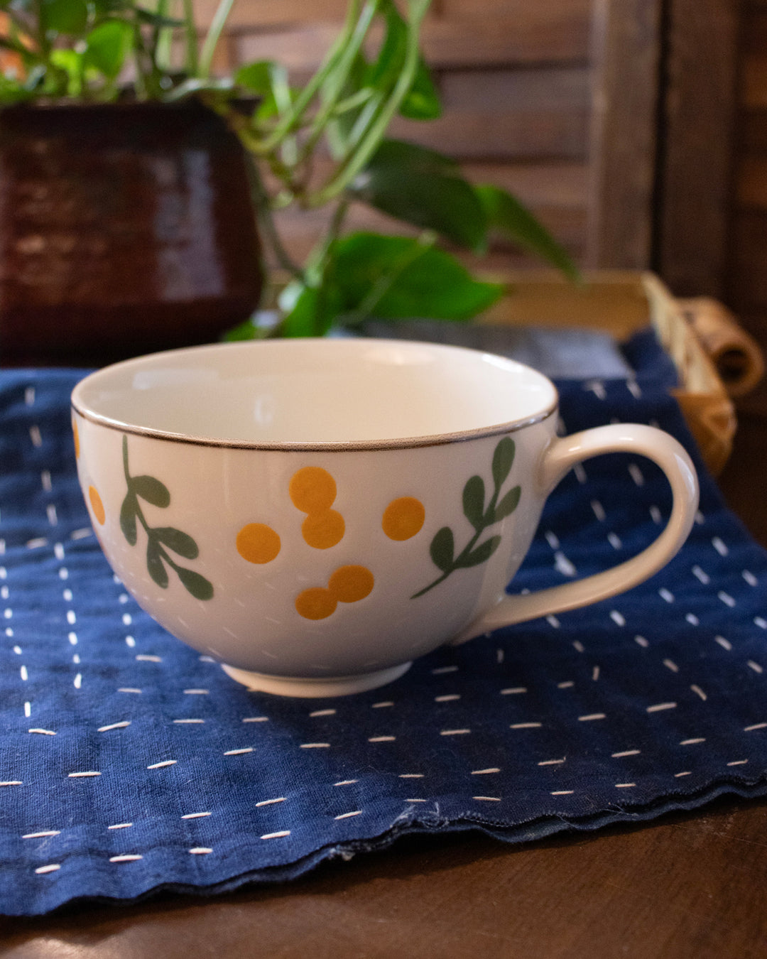 Soup Mug, Bisque, Hanamoe Series, Flowers