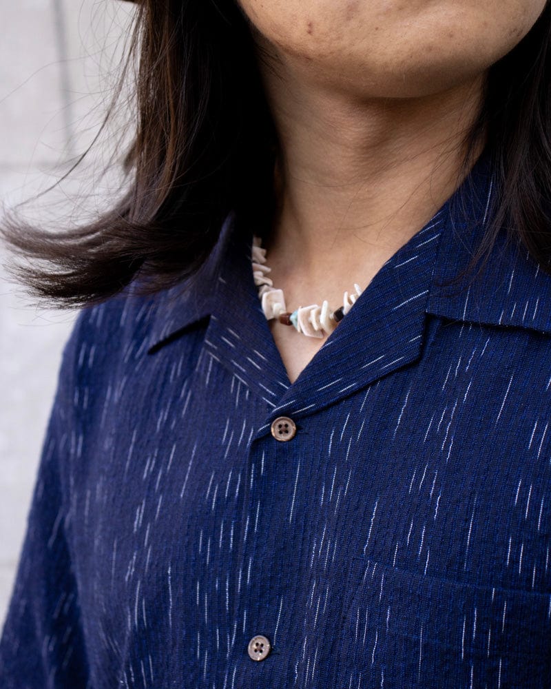 ToK Shirt, Short Sleeve Button-Up, Open Collar, Indigo Faded Shima
