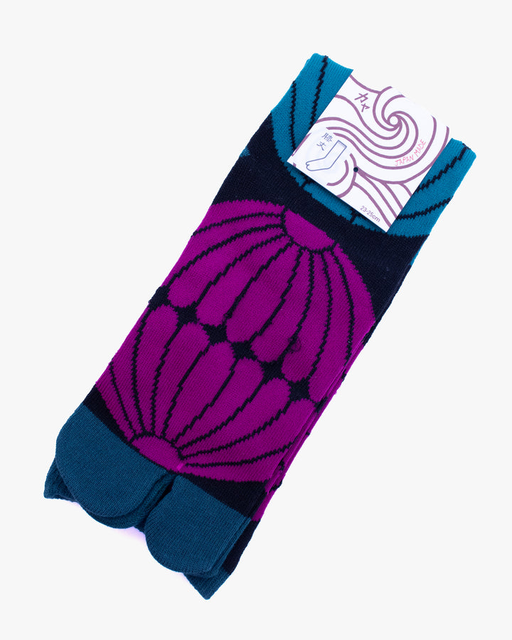 Wa Modern, Tabi Socks, Knee, Black with Colorful Lanterns