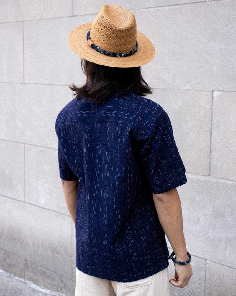 ToK Shirt, Short Sleeve Button-Up, Open Collar, Indigo Faded Shima