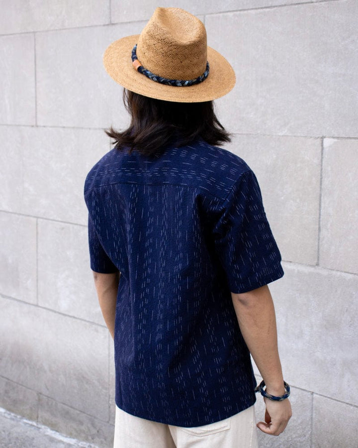 ToK Shirt, Short Sleeve Button-Up, Open Collar, Indigo Faded Shima