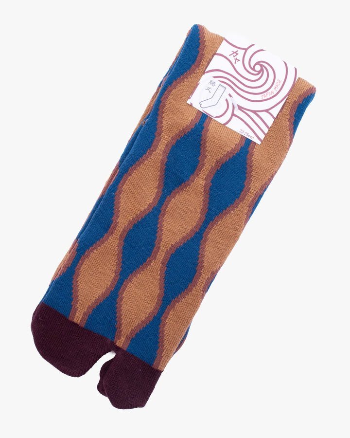 Wa Modern, Tabi Socks, Knee, Brown And Blue Abstract