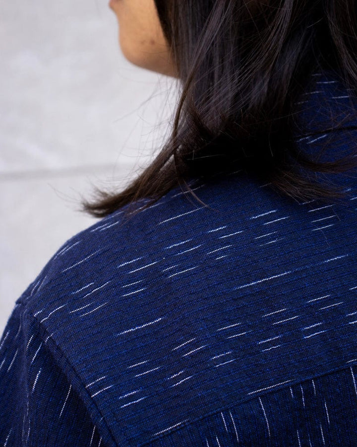 ToK Shirt, Short Sleeve Button-Up, Open Collar, Indigo Faded Shima
