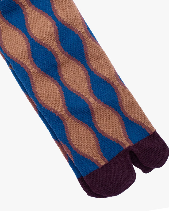 Wa Modern, Tabi Socks, Knee, Brown And Blue Abstract