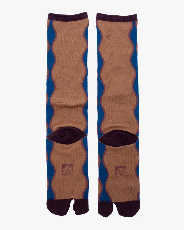 Wa Modern, Tabi Socks, Knee, Brown And Blue Abstract