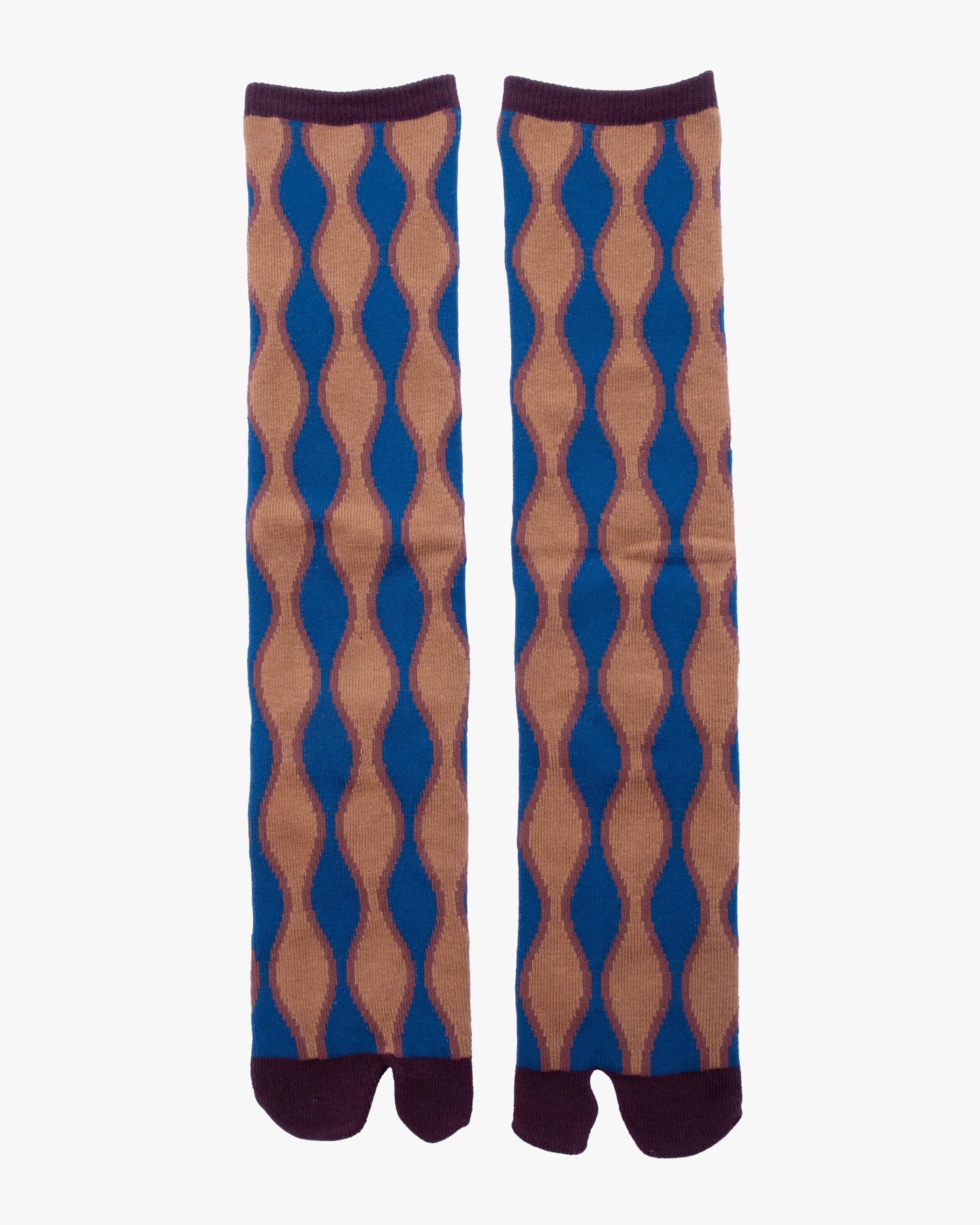 Wa Modern, Tabi Socks, Knee, Brown And Blue Abstract