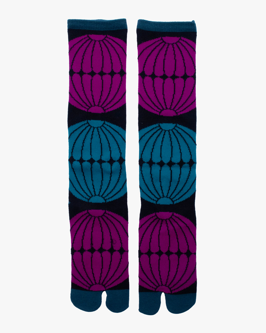 Wa Modern, Tabi Socks, Knee, Black with Colorful Lanterns