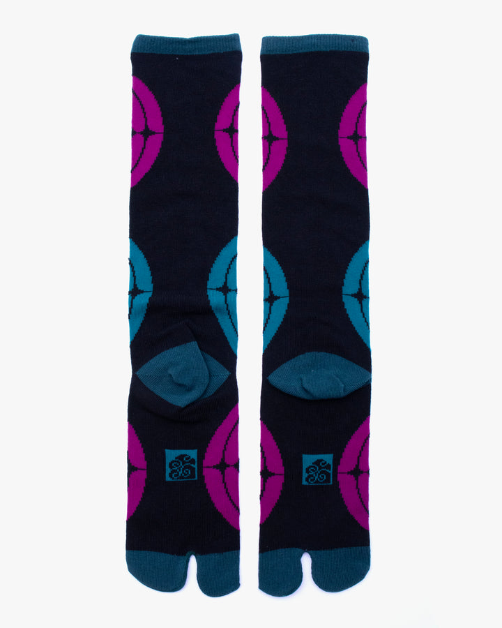 Wa Modern, Tabi Socks, Knee, Black with Colorful Lanterns