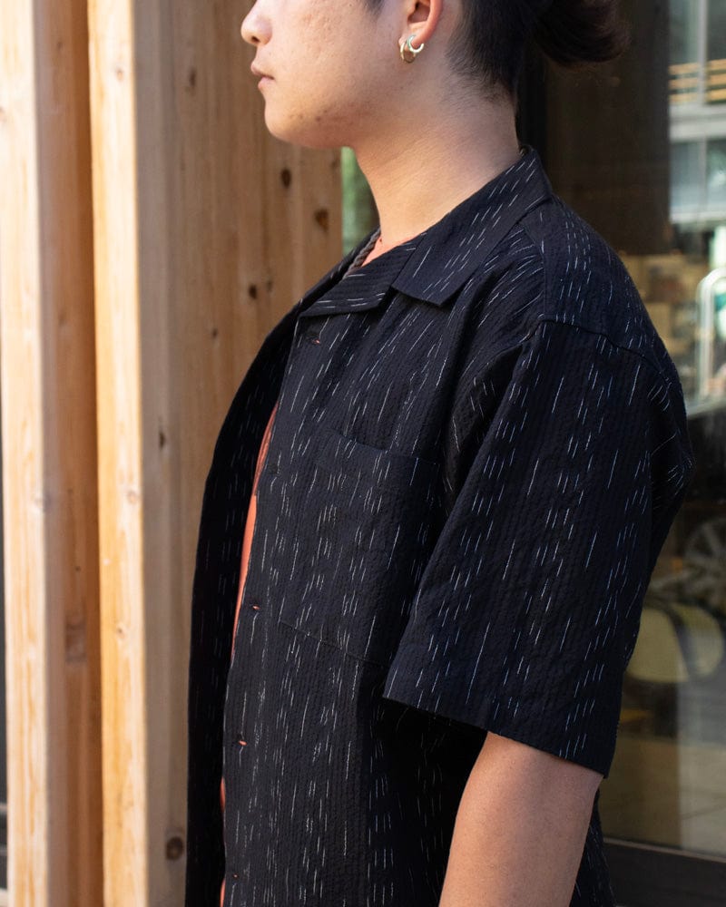 ToK Shirt, Short Sleeve Button-Up, Open Collar, Black Faded Shima