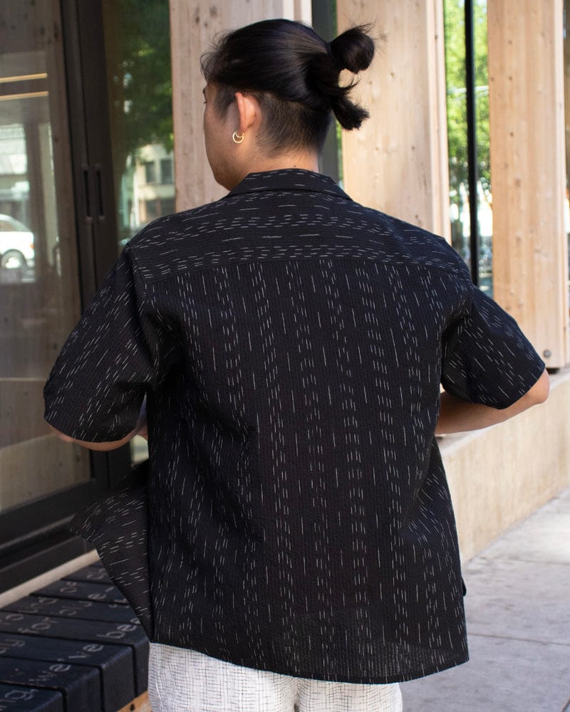 ToK Shirt, Short Sleeve Button-Up, Open Collar, Black Faded Shima