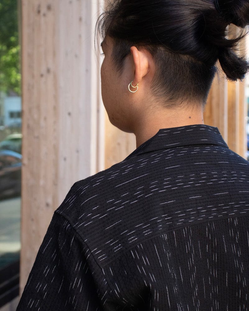 ToK Shirt, Short Sleeve Button-Up, Open Collar, Black Faded Shima