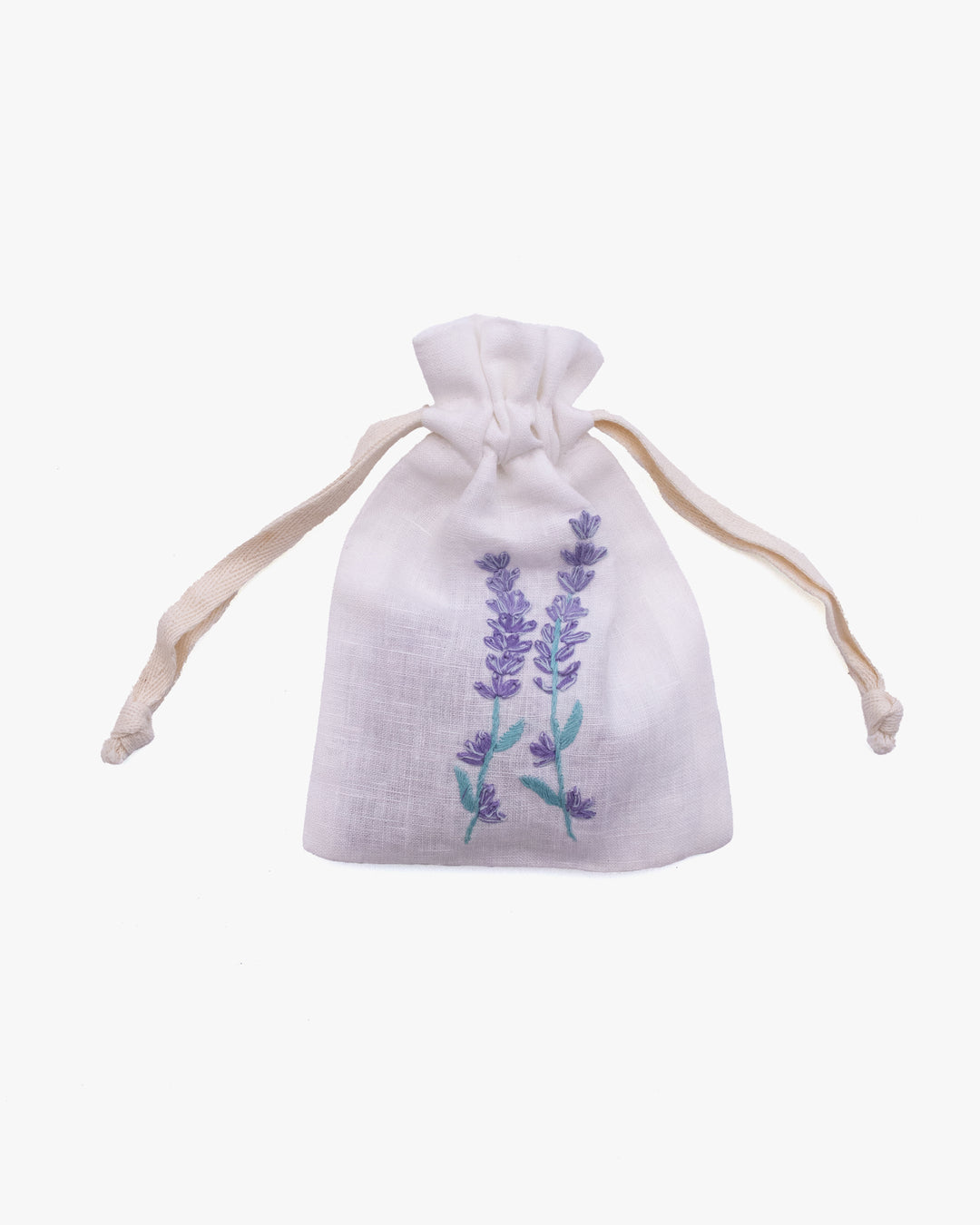 Wooven, Small Drawstring Pouch, Hand Embroidered Linen, Botanicals