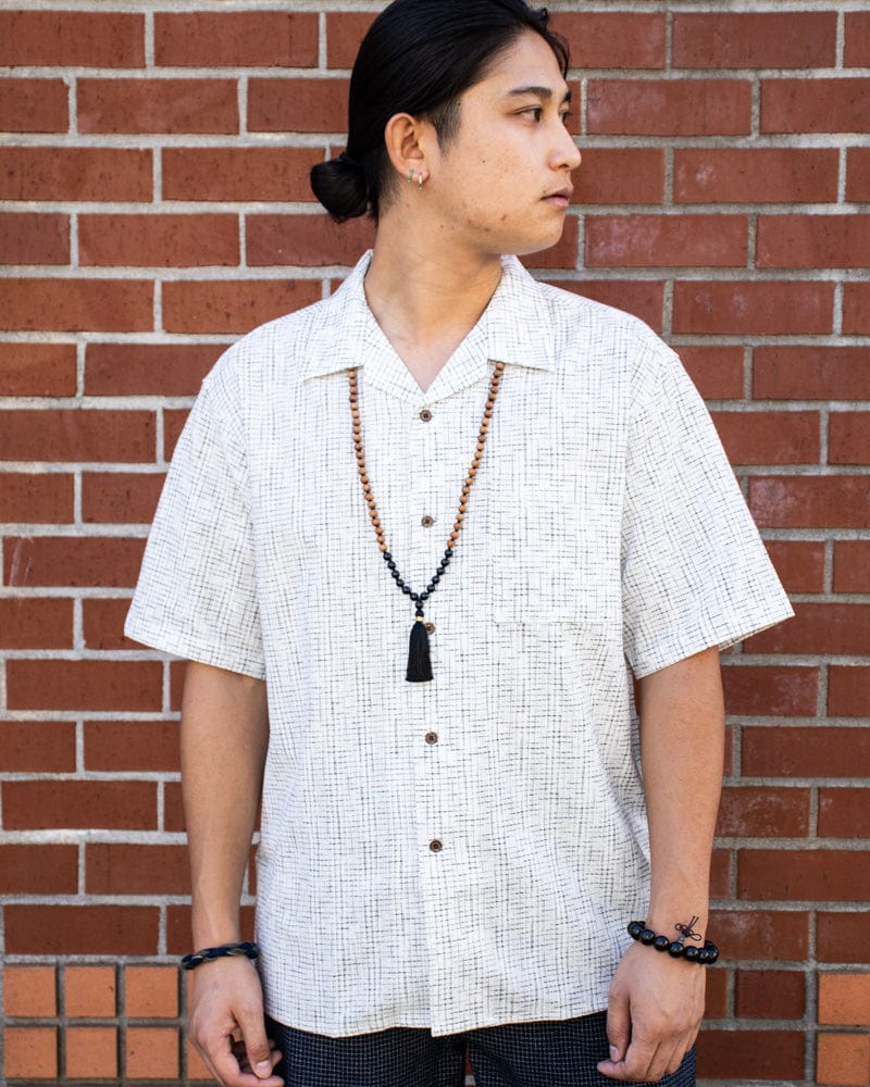 ToK Shirt, Short Sleeve Button-Up, Open Collar, White Grid
