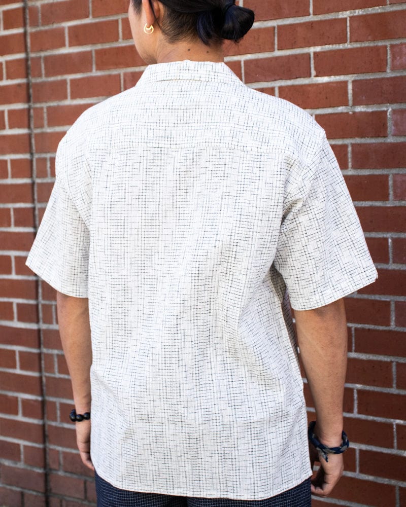 ToK Shirt, Short Sleeve Button-Up, Open Collar, White Grid