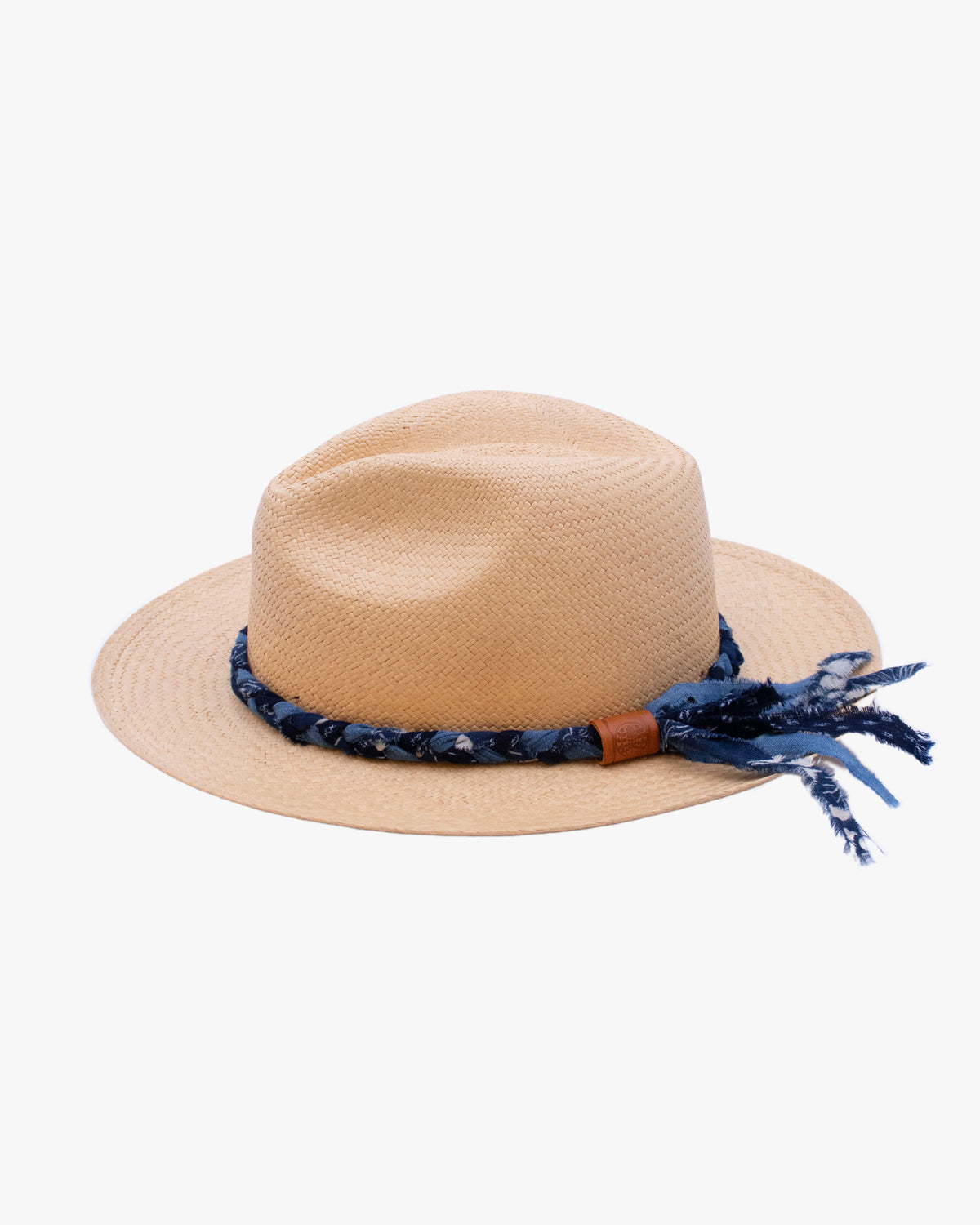 Kiriko Custom Panama Hat, Straw, Braided Katazome, Shades of Indigo