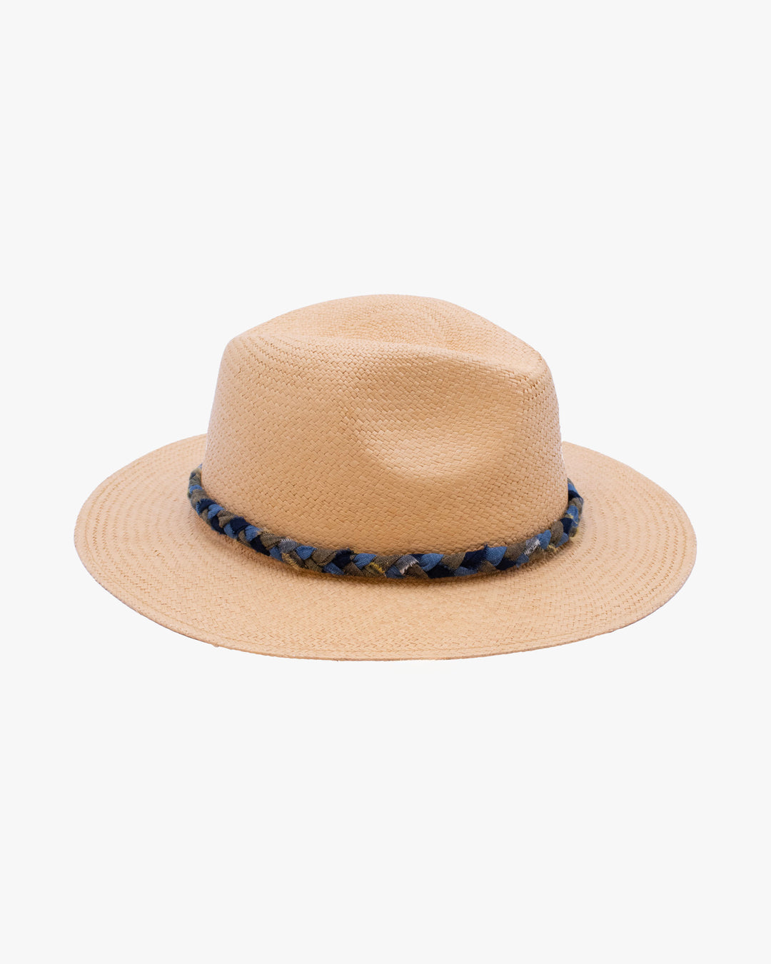 Kiriko Custom Panama Hat, Straw, Braided Green Kasuri, Indigo and Light Indigo