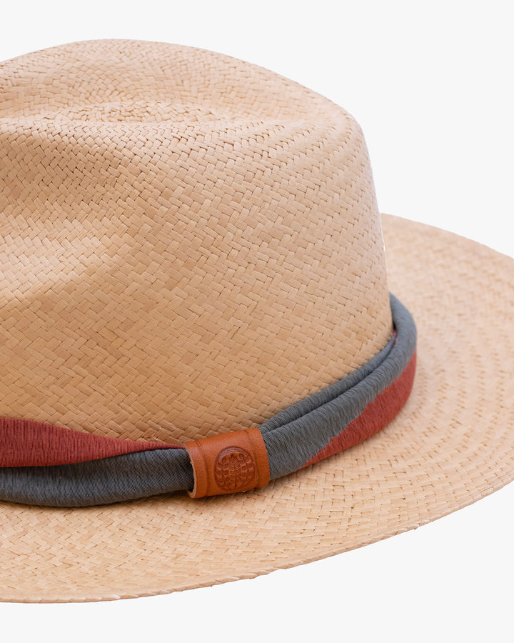 Kiriko Custom Panama Hat, Straw, Twisted Silk Kimono, Orange and Sage Gray