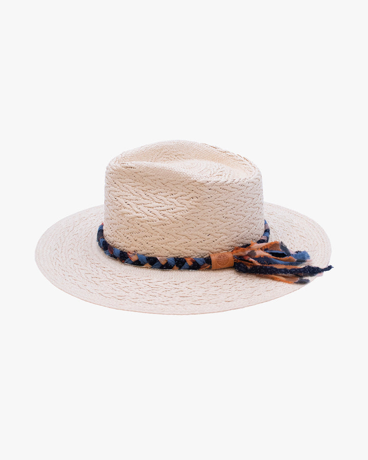 Kiriko Custom Panama Hat, Straw, Braided Katazome, Indigo and Orange