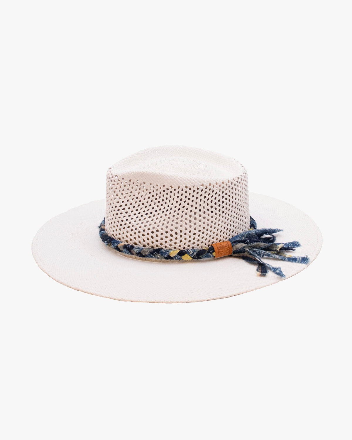 Kiriko Custom Panama Hat, Straw, Braided Katazome, Indigo and Yellow