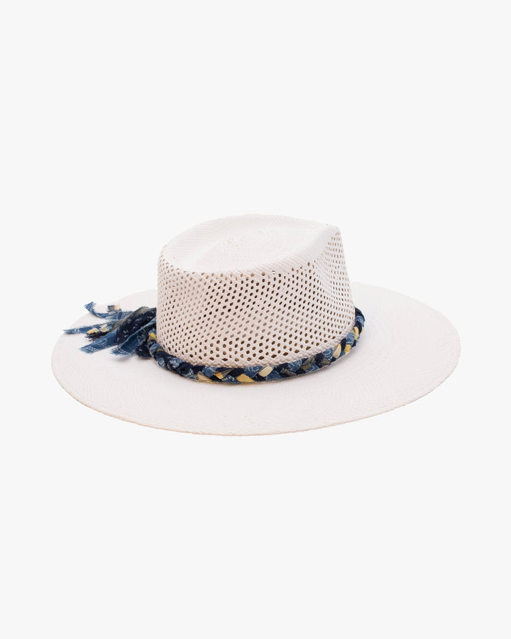 Kiriko Custom Panama Hat, Straw, Braided Katazome, Indigo and Yellow