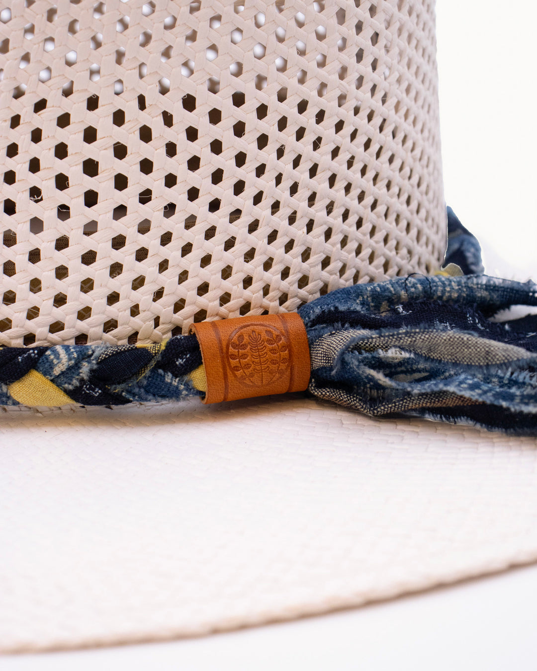 Kiriko Custom Panama Hat, Straw, Braided Katazome, Indigo and Yellow