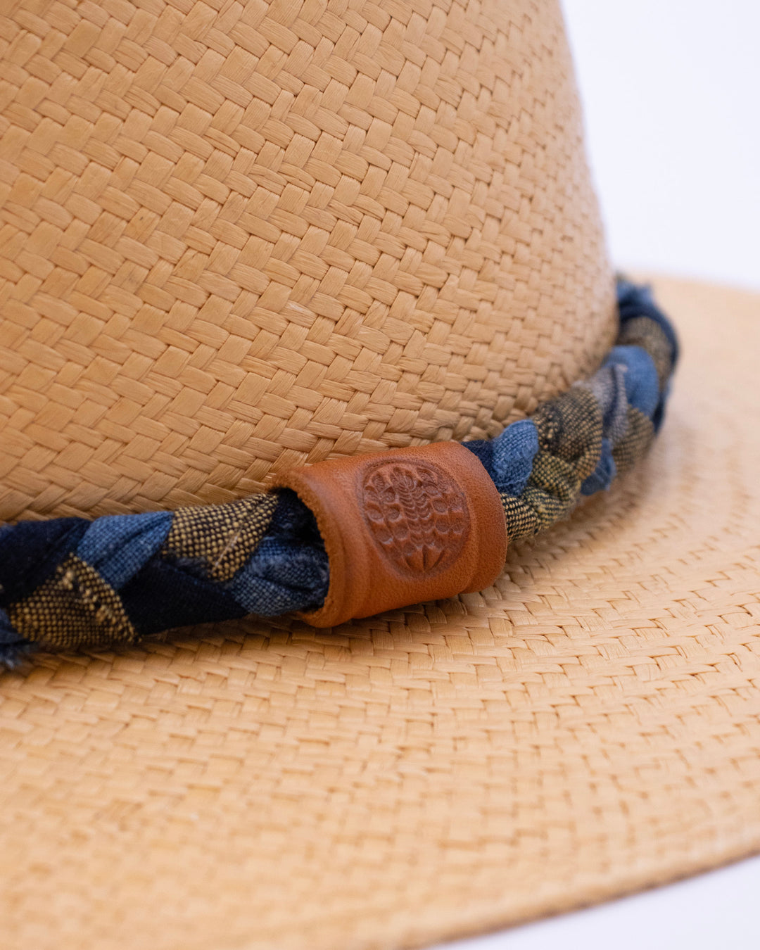 Kiriko Custom Panama Hat, Straw, Braided Green Kasuri, Indigo and Light Indigo