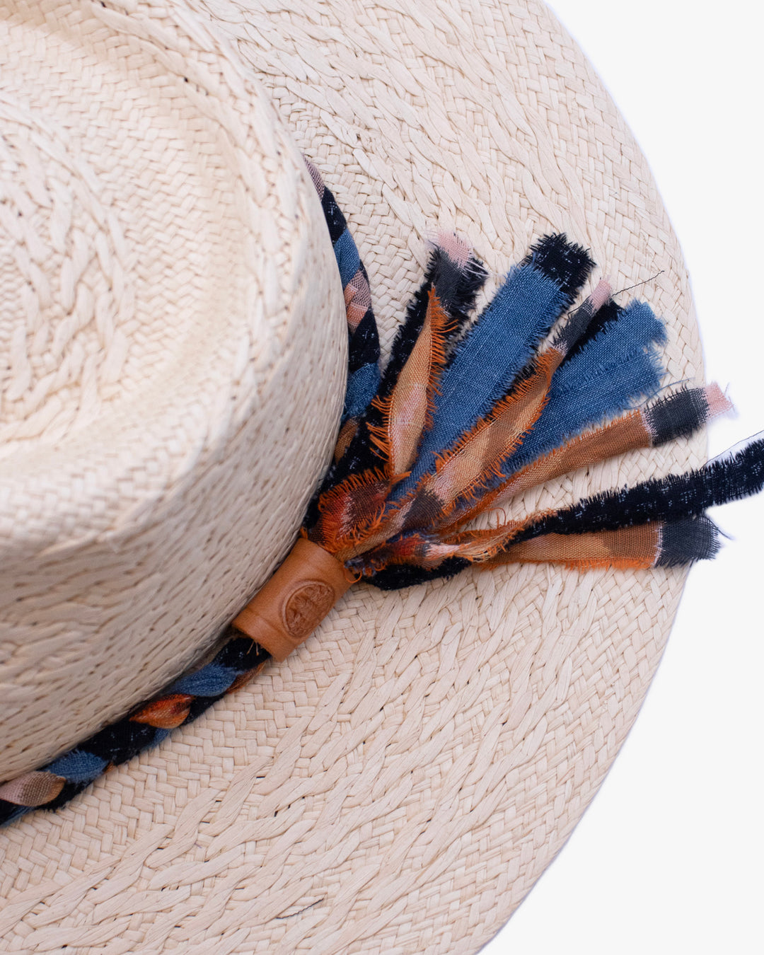 Kiriko Custom Panama Hat, Straw, Braided Katazome, Indigo and Orange