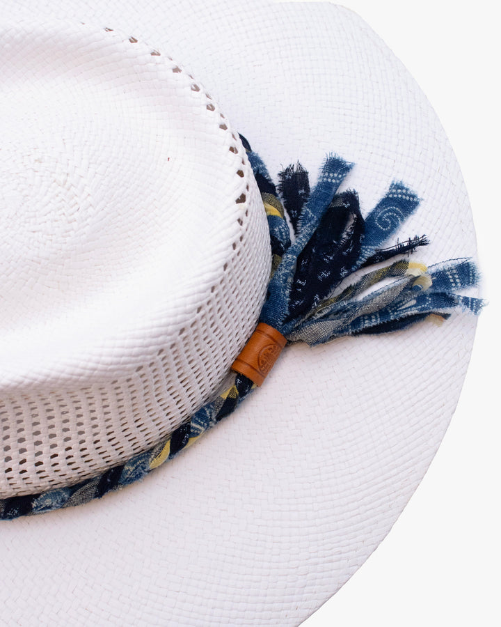 Kiriko Custom Panama Hat, Straw, Braided Katazome, Indigo and Yellow