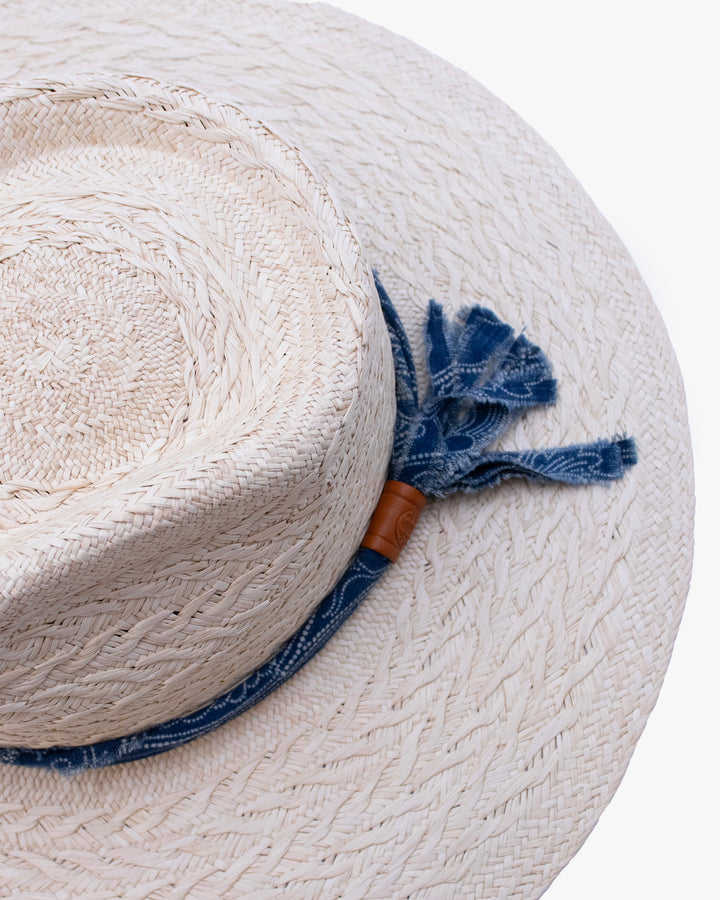 Kiriko Custom Panama Hat, Straw, Twisted Katazome, Kiku